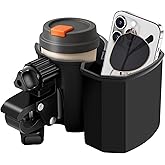 2-in-1Stroller Cup Holder with Phone Holder, 360° Rotatable Strong Clip, Large Storage Box for Stroller, Wheelchair, Walker