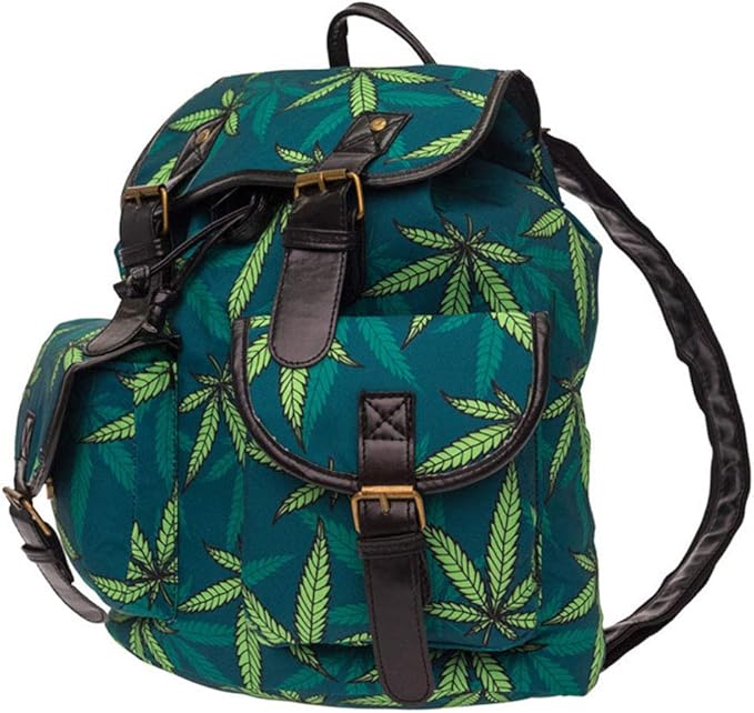 FGSS Womens MarijuanaWeedLeaf Backpack Travel DoublePocket Retro