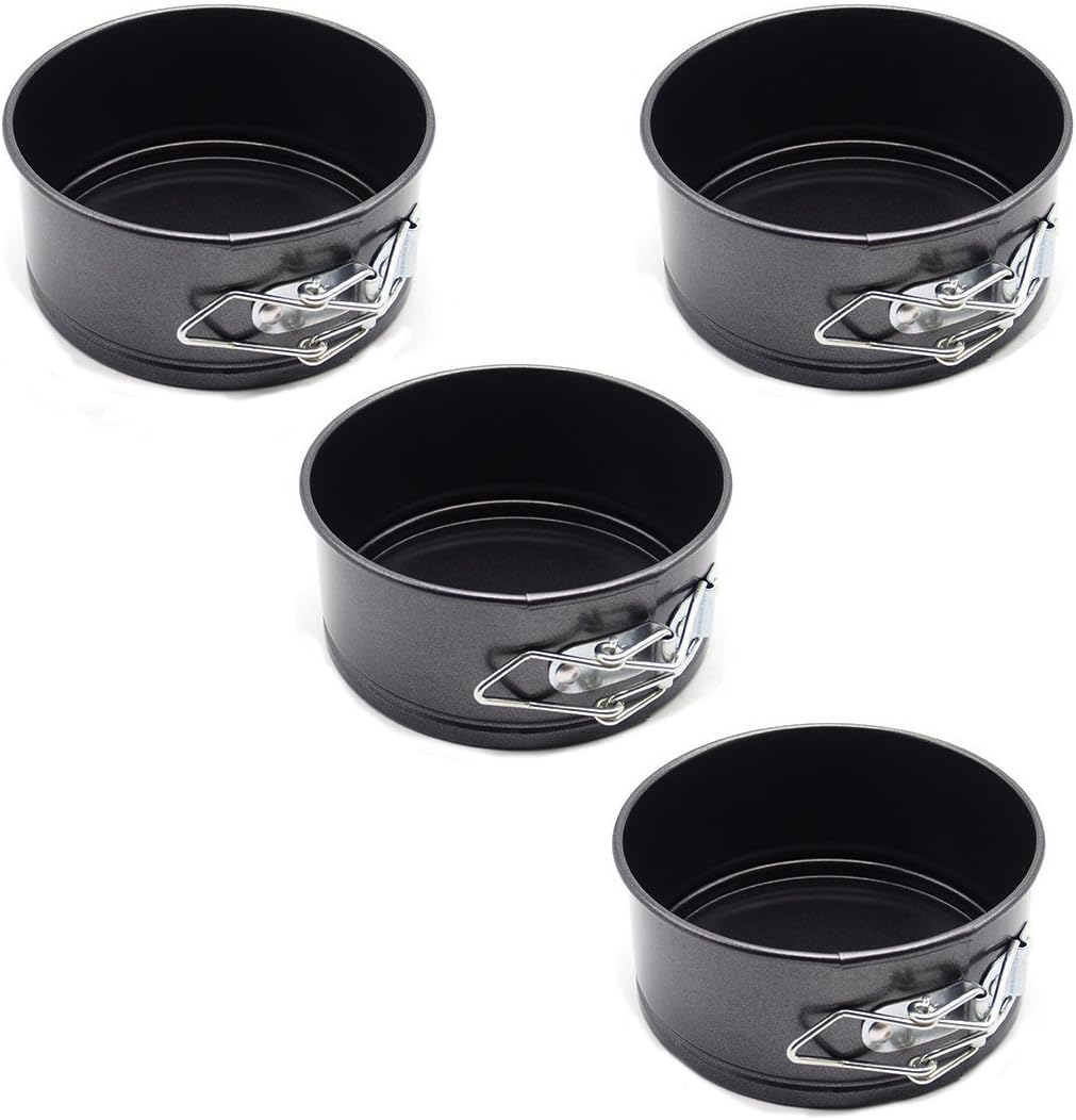 WJINER Carbon Steel 4-inch Mini Springform Pan Baking Pan / Non-Stick Leakproof Round Bakeware / Mini Cheesecake Pan with Removable Bottom Set of 4