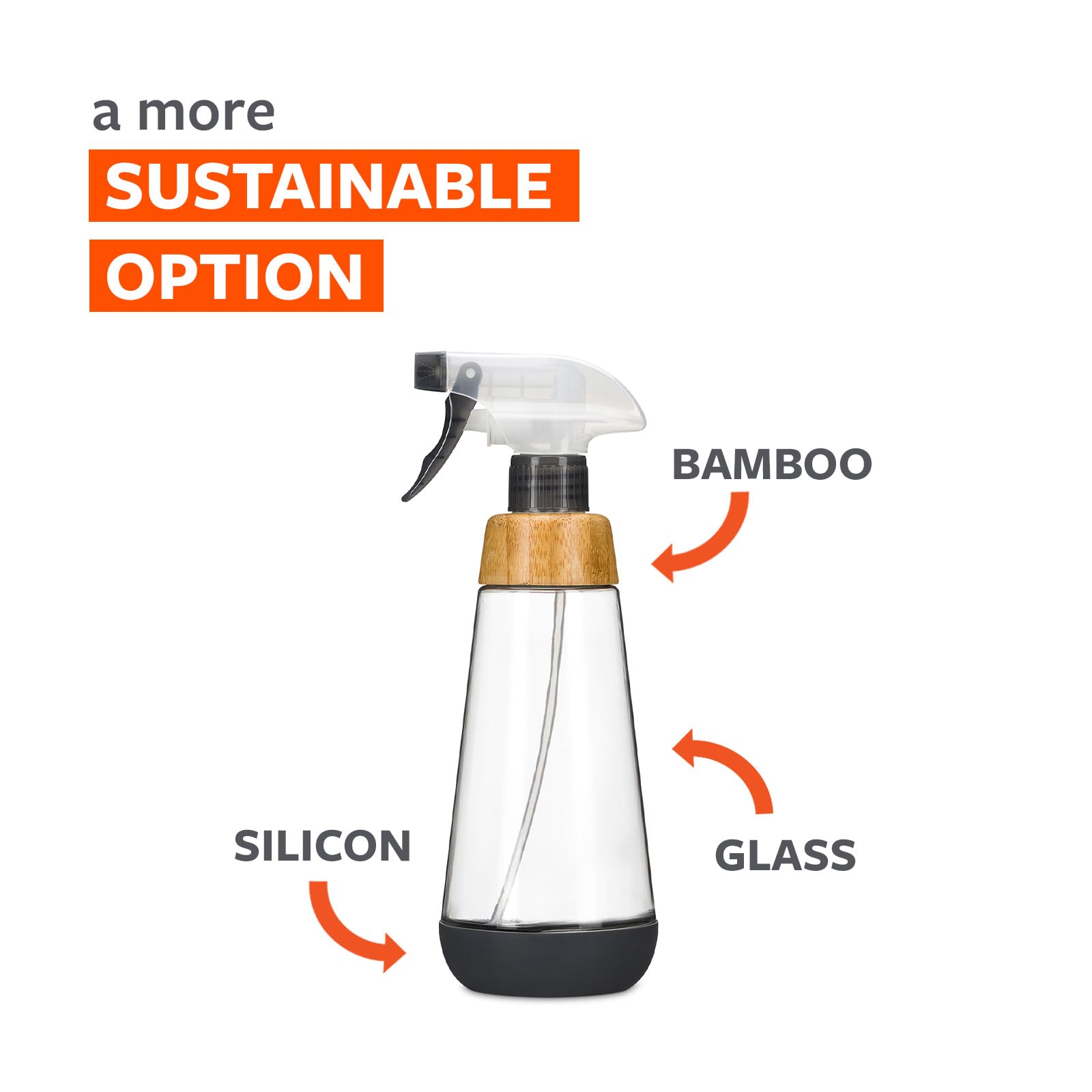 Full Circle Bottle Service-Refillable Glass Spray Bottle for Cleaning -Versatile Stream & Mist Options, Bamboo, Silicone Boot- Ideal for Non-Toxic Solutions & Plant Care, 16oz, Gray