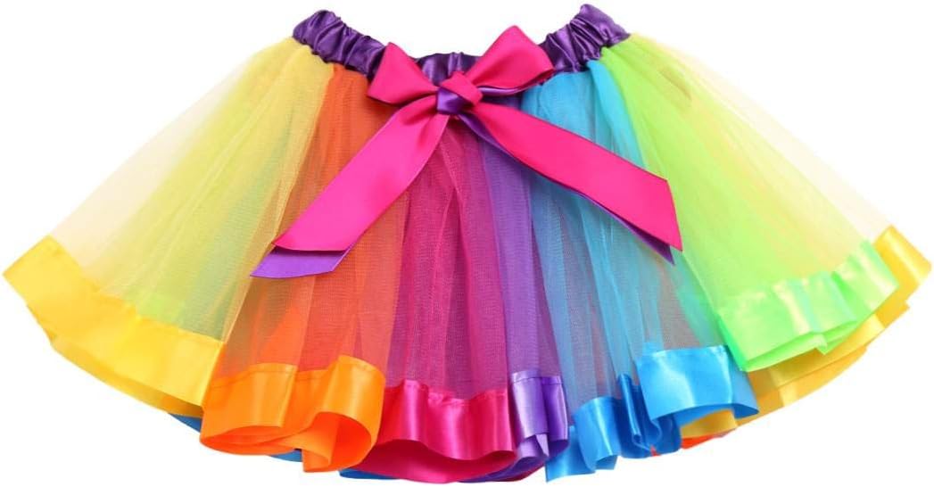 Eshion Girls Layered Rainbow Tutu Skirt Dance Dress Ruffle Tiered Clubwear
