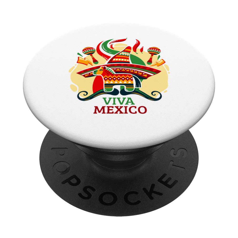 Viva Mexico Sombrero Pinata Chili Peppers Maraca PopSockets Grip and Stand for Phones and Tablets