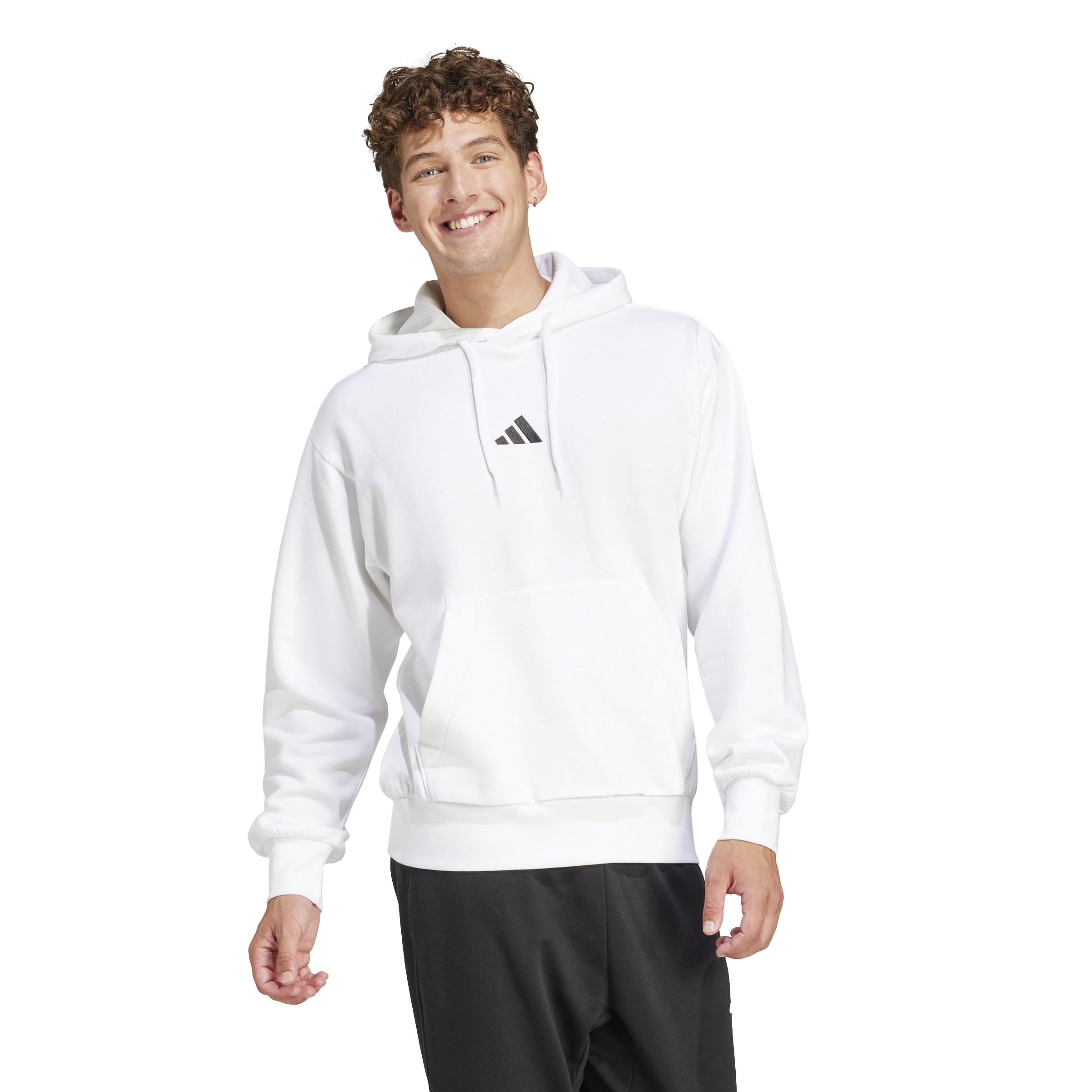 adidas Men's Essentials Feel Cozy Fleece Sportswear Hoodie, White/Black, 3X-Large Image