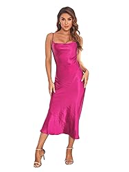 Women's Spaghetti Strap Midi Satin Silk Dresses