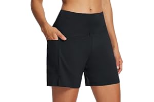 wkwmrpet Women's 5" High Waisted Swim Board Shorts UPF50+ Quick Dry Beach Bathing Suit Bottoms Swimsuits with Liner