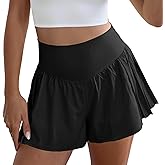 Fisoew Womens Workout Gym Shorts Elastic High Waisted Pleated Lightweight Active Running Shorts