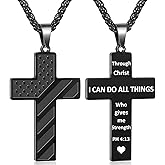 Cross Necklace for Men, Bible Verse American Flag Pendant Gifts for Birthday Christmas, First Communion Baptism Christian Religious Gifts