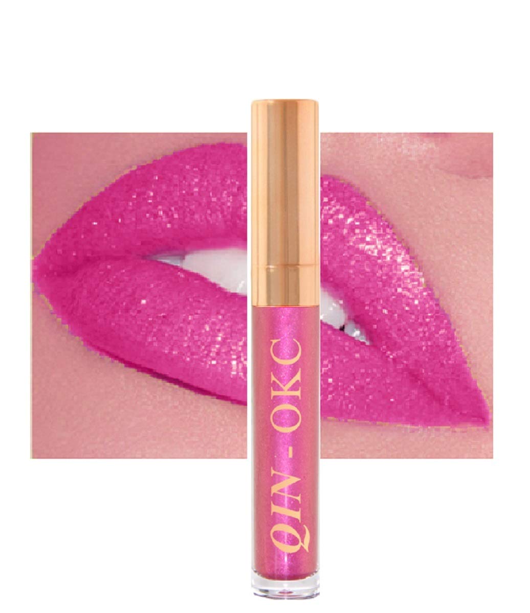 QIN - OKC Shimmer Liquid Lipstick Gloss - Long Lasting - Waterproof - Kiss proof - Super stay - High Shine Lip Stain - Glitter Lip gloss - 0.25 FL oz - (Hot Purple Rain Pink) - POPULAR SELLER