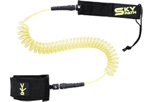SKYPATH 10 ft Surf Board Leash，Coil SUP Leash, Stand Up Paddle Board Leg Rope Wrist Strap, for Paddleboard, Shortboard, Longboard, 7.0mm Thick