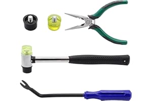 Hmknana 5PCS Upholstery Tools Kit - Dual Head Soft Rubber Mallet Hammer with 2PCS Replacement Head, Nail Tack Remover Tool & Removal Pliers for Furniture Floor Jewelry Craft Project etc