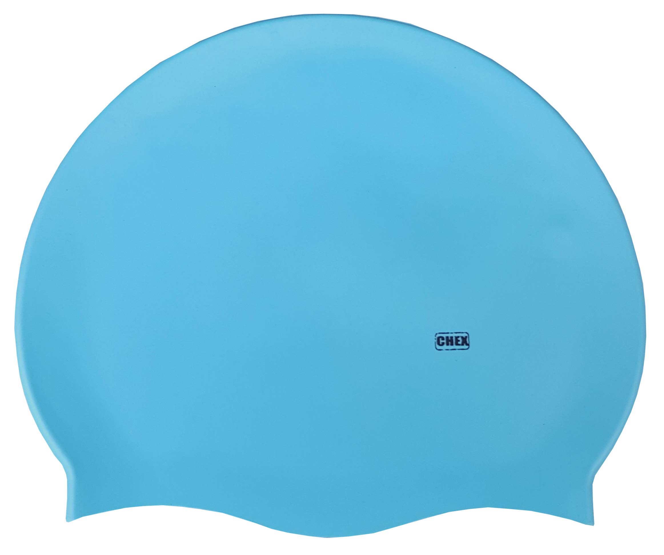 CHEX Branded Stretchy Silicone Unisex Women Men One Piece Swimming Hat Swim Cap Plain Fluo Dark Pastel Colours One Size Adults 8+ Years Easy Pull On Swim Hat (Powder Blue)