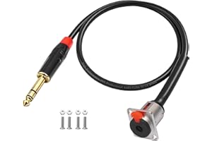 Voluty Tek 1/4" 6.35MM Female D-Type Panel Mount to 6.35MM Male Stereo Jack Cable TRS Female Solderless Wall Plate to 1/4 Mal