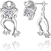 925 Sterling Silver Frog Earrings - Heart Birthstone Animal Cute Frog Stud Earrings Stuff forw Women Christmas Birthday Jewelry Gifts