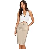 Hybrid & Company Women's Super Comfy Ultra Stretch Skirt Knee Length with Pockets