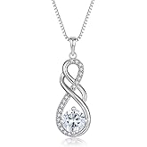 YIFSIY Gemstone Infinity Pendant Necklaces for Women, S925 Sterling Silver Round cut Zircon Necklace Birthstone Jewelry Gift for Her