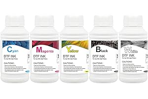 PLK DTF Ink for Direct Transfer Printers – CMYK-W, 250ml x 5 Bottles, for T-Shirt Transfer Film Printing