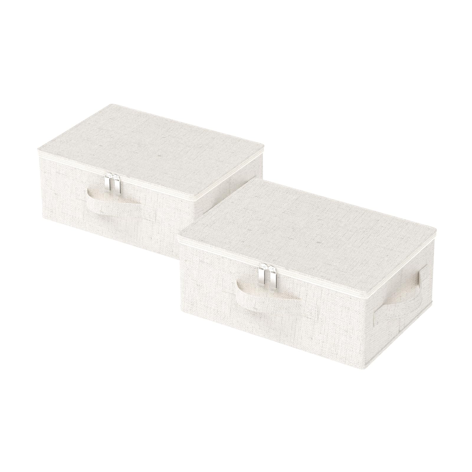 ENUMAIL Underbed Storage Box with Lid, Foldable Clothes Organizers, Home Organising Baskets for Clothes, Shoes, Blankets, Pillows, 38x26x15cm, Beige, 2 Pack