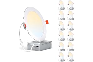 JESLED 12 Pack 4 Inch 6CCT LED Recessed Pot Lights with Junction Box, Dimmable IC-Rated Ultra-Thin Ceiling Light, 2700K/3000K