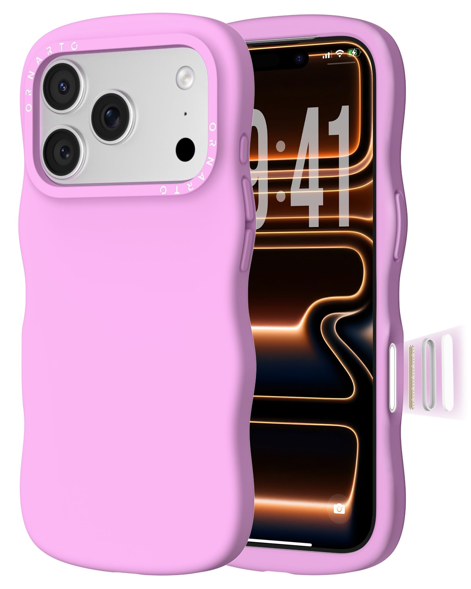 Photo 1 of ORNARTO for iPhone 17 Pro Max Case for Women Girls– Cute Wave Edge | Camera Control Button | Shockproof Liquid Silicone Phone Case for iPhone 17 Pro Max 6.9", Cherry Blossom