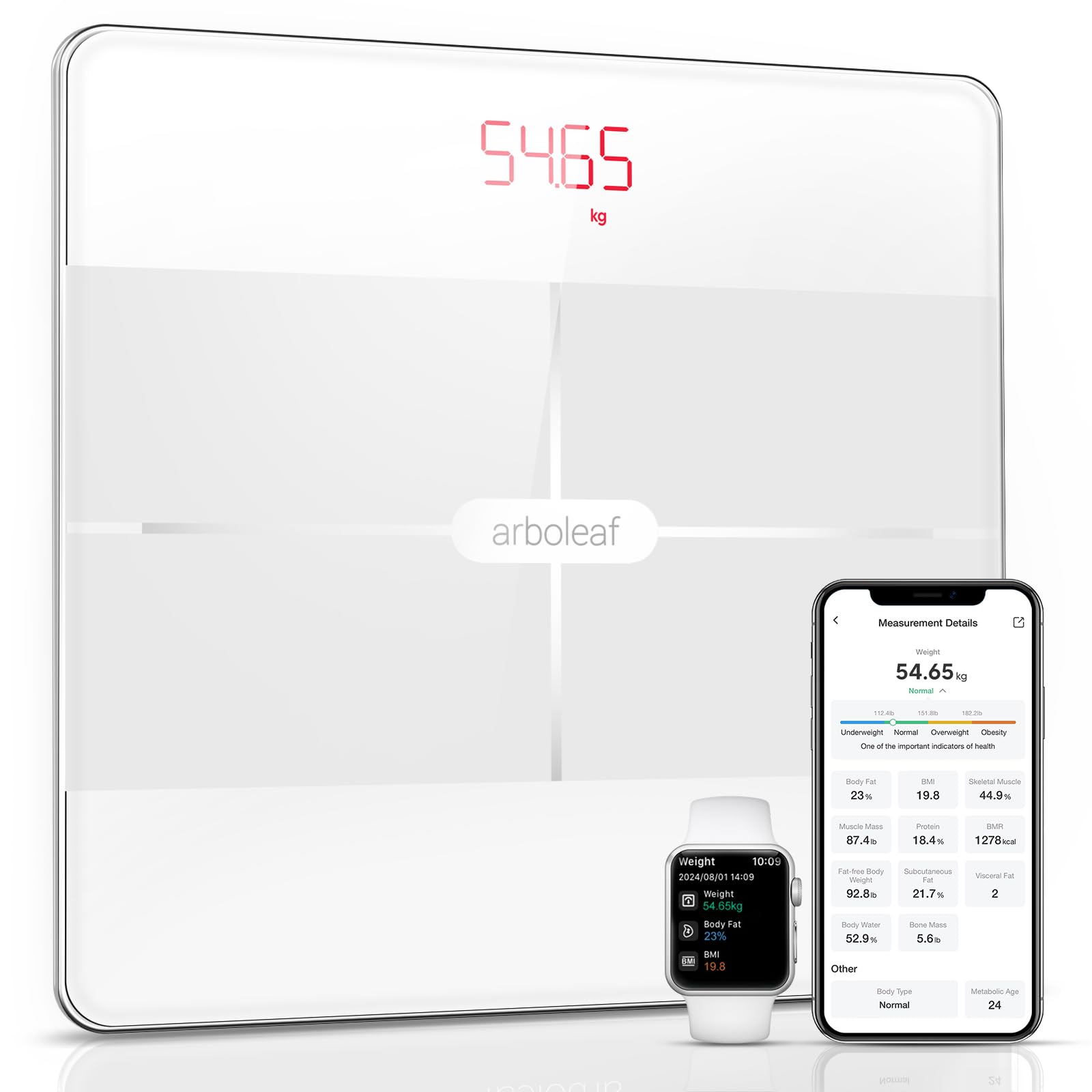 arboleaf Weighing Scale for Body Weight, Digital Bathroom Scale with Bluetooth, Smart Body Fat Scale with 13 Body Composition Metrics for BMI Muscle Mass, 396lb/180kg