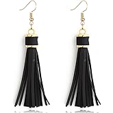 MALOYANVE Leather Layered Tassel Earrings Minimalist Boho Handmade Lightweight Genuine Leather Fringe Dangle Earrings Fashion Jewelry for Women