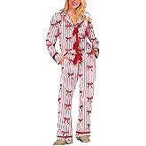 Lordree Women Silk Christmas Pajamas 2 Piece Satin Ribbon Tie Front Pjs Xmas Long Sleeve Shirt Pants Lounge Set Sleepwear
