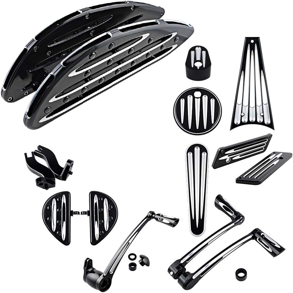 F&R Stretched Floorboards Pegs Mount Bracket Brake Arm Kits Shift Levers Shifter Toe/Heel Dash Accessory Pack Ignition Fuel Saddlebag Latch Cover Frame Grille Compatible with 09-13 Harley Touring