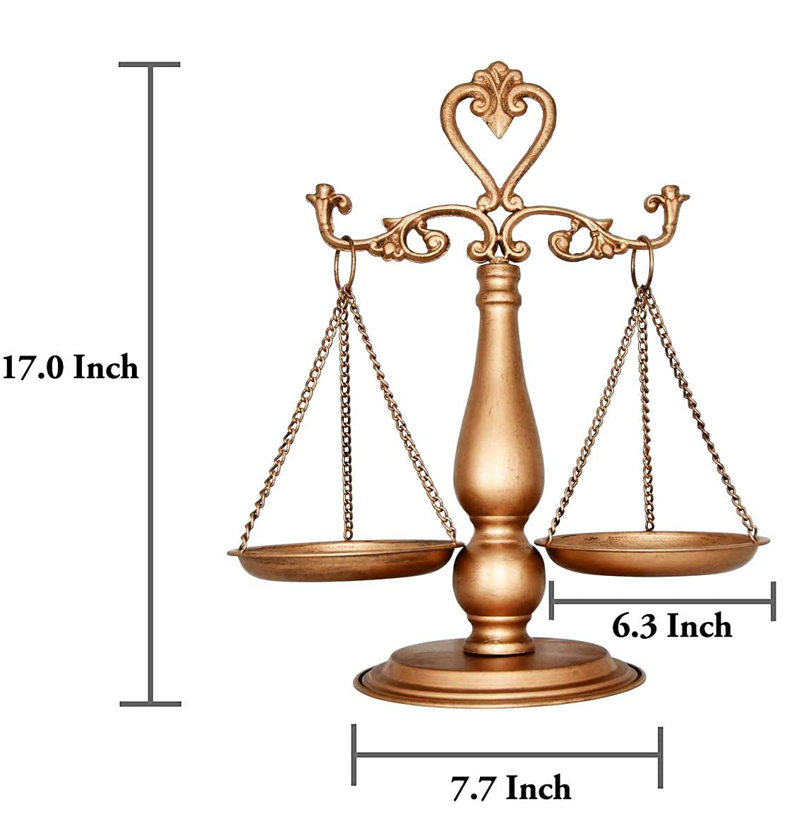 OwlGift Vintage Metal Lawyer Scale of Justice Libra, Decorative Jewelry Storage, Tray Cosmetic Organizer, Farmhouse Candleholder Display, Home Décor Centerpiece Stand – Golden, 15“ W x 17” H