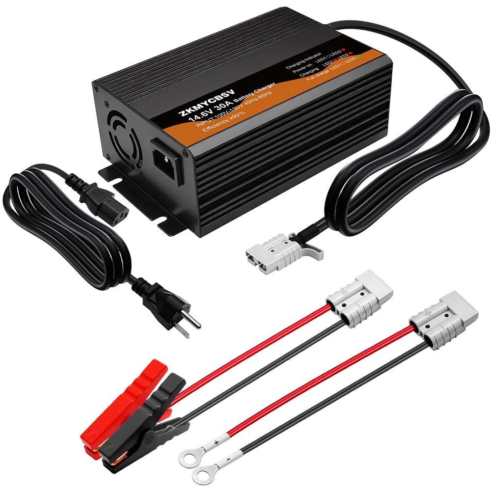 Photo 1 of 14.6V 30A Lithium Battery Charger, 14.6V LiFePO4 Battery Charger, Bulit-in Cooling Fan, Support Fast Charging, Suitable for 12 Volt Automotive Trailer RV SUV Motorbike Boats and More