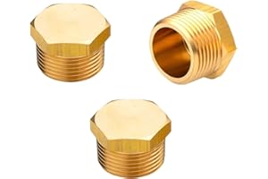 NICOLEKAY 1/4 NPT Male Pipe Plug Outer Hex Thread Socket Plug Brass Fitting(Pack of 3)