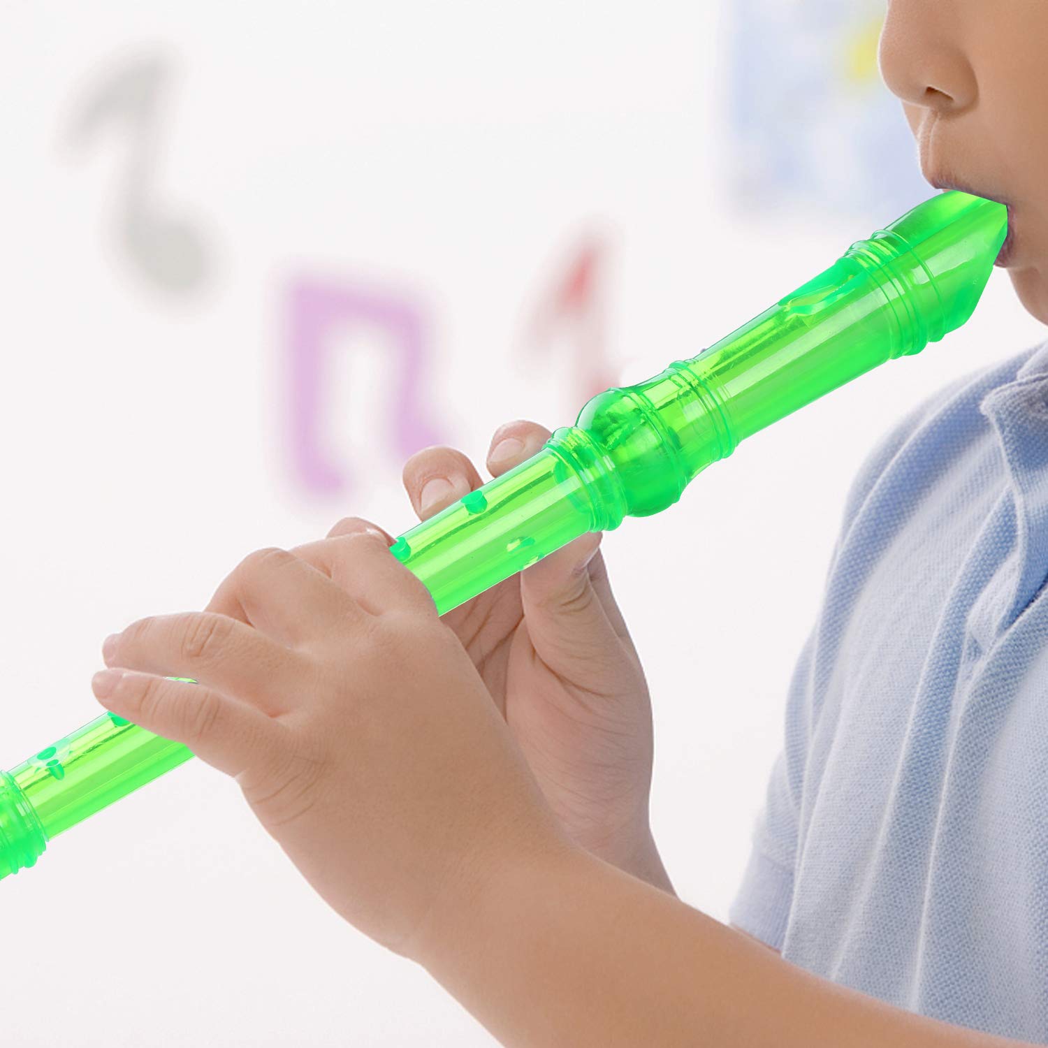 Lot-Yes 8-Hole Soprano Descant Recorder with Cleaning Rod + Case Bag Music Instrument (Crystal Green)