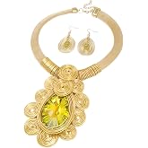 KDLUN African Jewelry Sets Statement Big Crystal Pendent Necklace Earrings Set For Women Handmade Bib Collar Costume Tribal Fashion Accessories