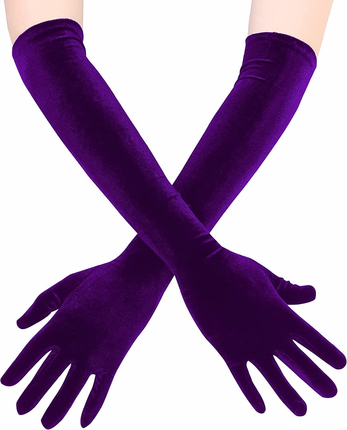 Blausky Women's Velvet Gloves, Purple, 9 x 53 cm, Wedding, Party, Halloween, Carnival, 6 Colors, Polyester, Long, Elbow, Heat Gloves โ image 1