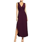 WOOSEA Women Sleeveless Deep V Neck Pocket Loose Long Dress Split Maxi Casual Dresses