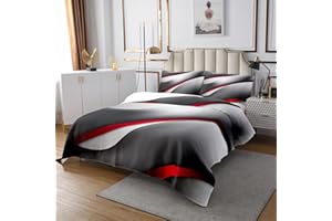 Castle Fairy Modern Gray Red Black Bedspread King Size Abstract Stripes Comforter Set 3pcs for Kids Youth Men Women Bedroom Decor 3D Stripes Bedding Set Gradient Simple Quilt Set,2 Pillowcases