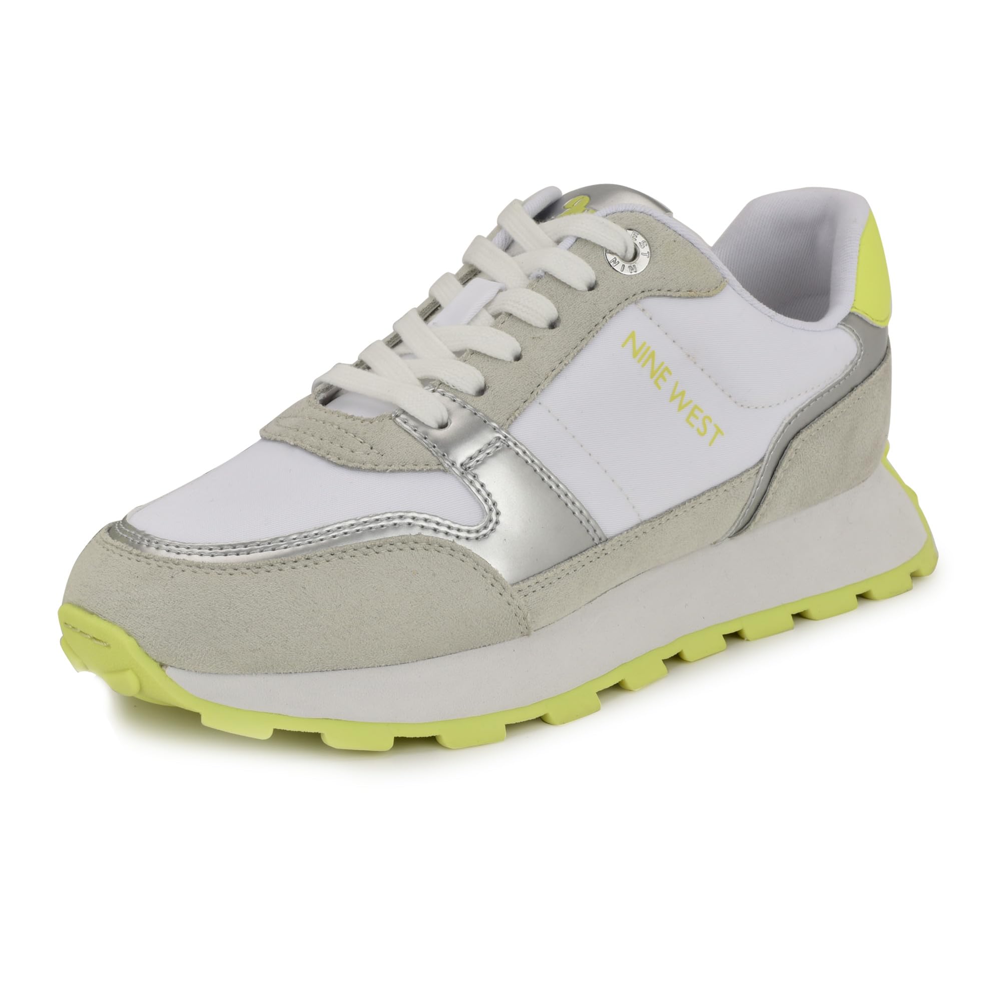 Nine West Women’s Kalah Sneaker, Light Grey/Neon Yellow Multi 050, 9