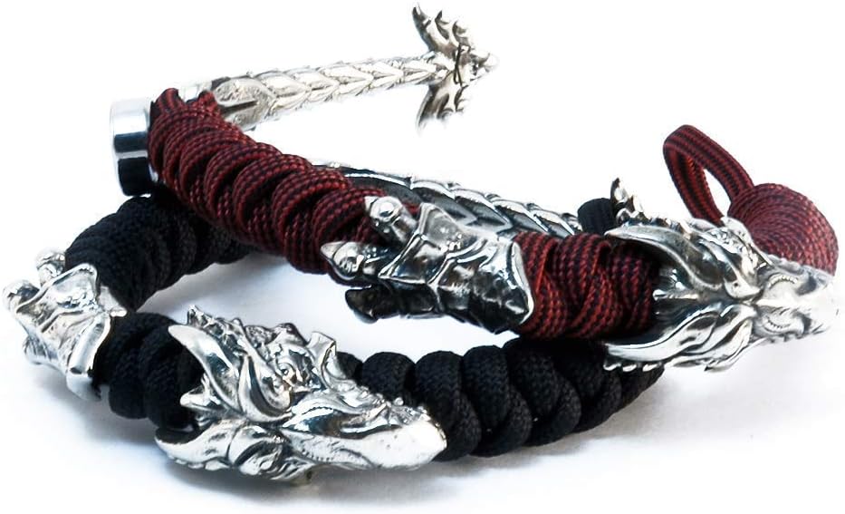 Woven Lanyard Bracelet with Fafnir Dragon German Silver Bead; paracord bracelet women or men