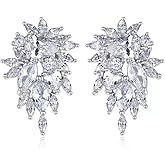 Silver Flower Leaf earrings For Women，Cubic Zirconia Wedding Earrings Bridal Bridesmaid