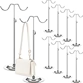 Weysat 10 Pcs Purse Stands for Display Double Hook Handbag Display Stand Adjustable Purse Holder Metal Bag Hanger Bulk for Jewelry Handbags Wig Hat Christmas Wreath Closet Tabletop Boutique (Silver)