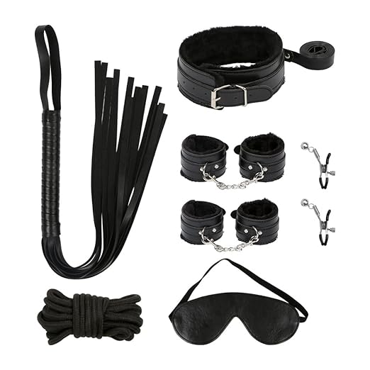 Bondage Set, Meerveil SM Set BDSM Fesselset mit Handschellen, Augenmaske, Halsband mit Seil, Bondage Seil und Peitsche, 7-tei