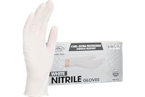 ForPro Disposable Nitrile Gloves, Chemical Resistant, Powder-Free, Latex-Free, Non-Sterile, Food Safe, 4 Mil, White, Medium, 