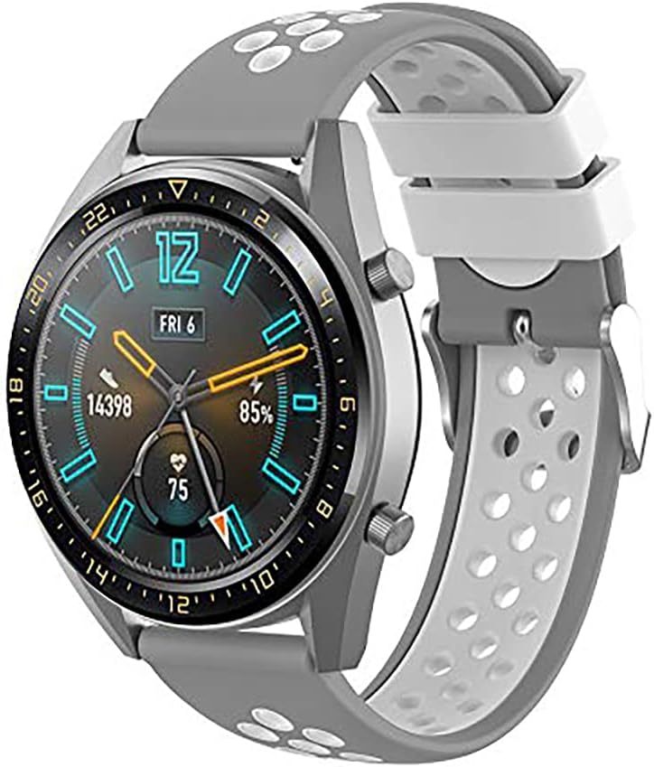 Urtone Strap for Huawei Watch GT,22mm Replacement Adjustable Silicone Watch Straps Bracelet (Grey&White)