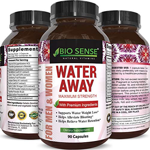 Bio Sense Water Away Supplement for Water Retention Relief - Natural Diuretic Pills for Men and Women Reduce Bloating Swelling for Weight Loss Pure Dandelion Green Tea Leaf 90 Capsules