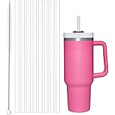 8Pack Replacement Straws for Stanley 40oz 30oz 20oz 14oz Tumbler, Airboat Reusable Clear Straws Compatible with Stanley Adventure Quencher Travel Mug Cup, Plus Cleaning Brush
