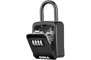 ORIA Key Lock Box, Key Safe Box, 4 Digit Combination Key Storage Lock Box, 5 Keys Capacity with Removable Shackle for Indoor Outdoor, Black 3.66in