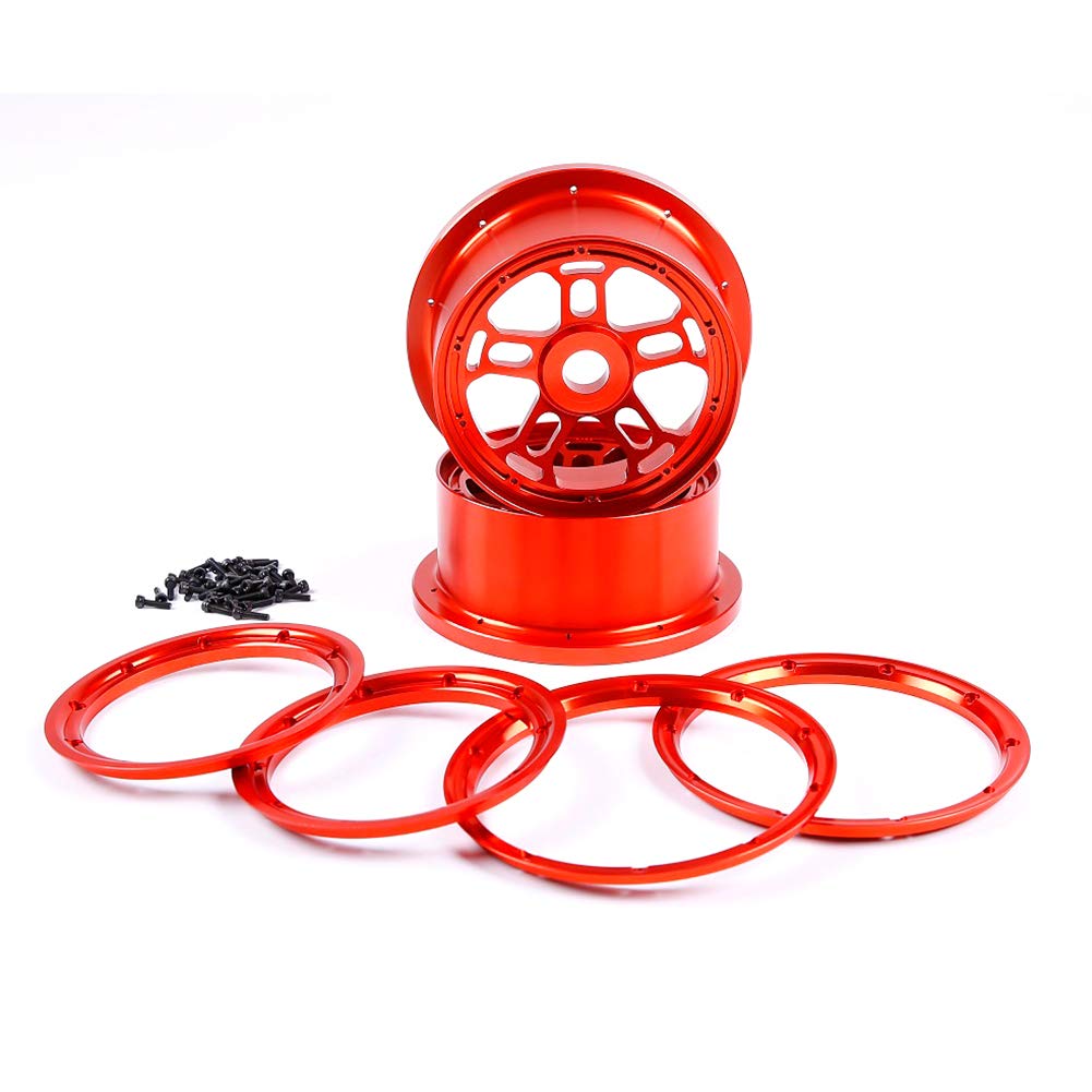 smTSRC Alloy Wheel Hub With Beadlock Set 2PCS Red For 1/5 ROVAN LT Losi 5ive-t KM X2 Rc Car Parts