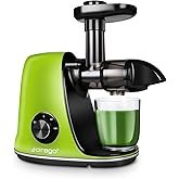 CIRAGO Horizontal Cold Press Juicer, Two Speed Adjustments, Slow Masticating Juicer Extractor, Easy to Clean, Silent Motor, Suitable for Vegetables and Fruits, BPA Free (Green)