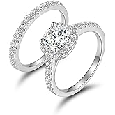 MDFUN 18K Gold Plated Eternity Ring Sets,6mm Round Cubic Zirconia Halo CZ Two-In-One Stackable Wedding Engagement Promise Rings for Women