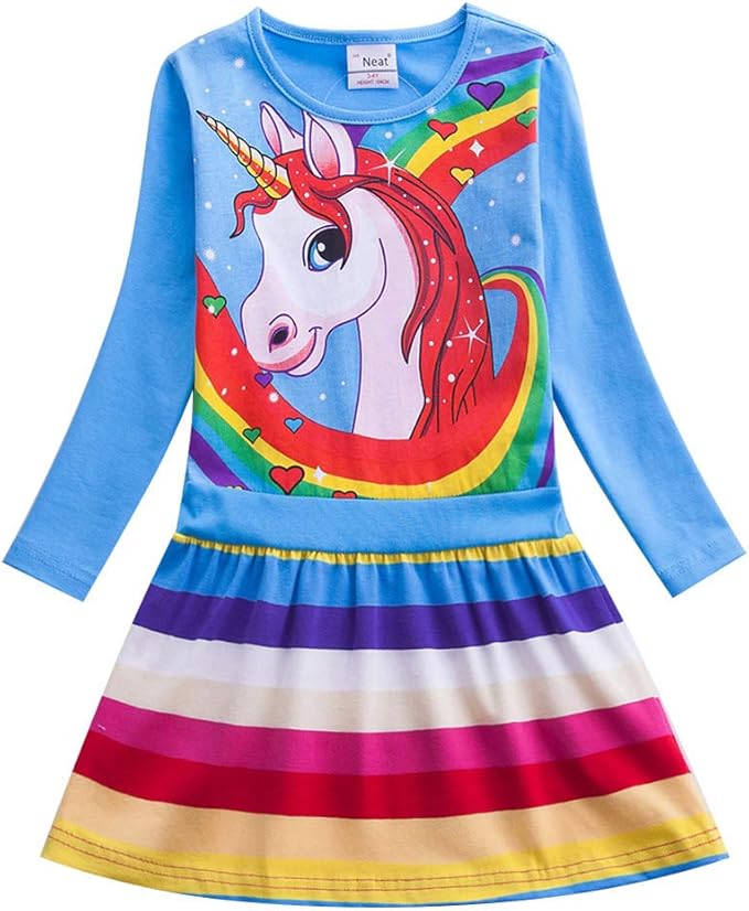 Nemopter Robe Fille Princess Robe Robe Licorne Enfant à Manches Longues
