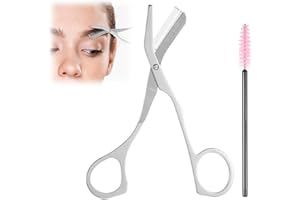 JOSOJOOU Eyebrow Scissors with Comb and Brush, Portable Eyebrow Trimming Scissors, Stainless Steel Eye Brow Grooming Shears for Men and Women Beard Eyelashes Eyebrows Facial Hair